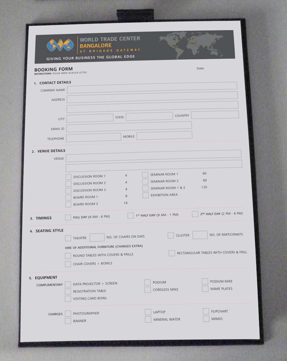 WORLD TRADE CENTER BOOKING FORM